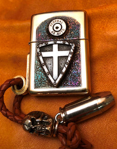 Custom Crusader Zippo Lighter. Cross & Shield .45 ACP,  Wicked Zippo Studios