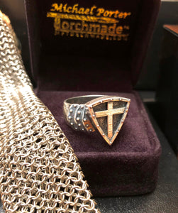 Crusader Ring 100% Solid Sterling Silver .925  Shield & Cross. Knight's Armor