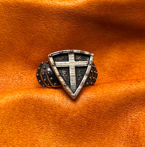 Crusader Ring 100% Solid Sterling Silver .925  Shield & Cross. Knight's Armor